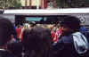 the people in red with dreen faces we dancing at the Dance Tram in the Moomba Street Party